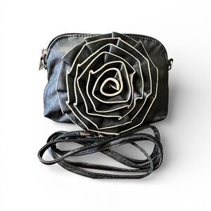 3D Rose Flower Faux Leather Crossbody Clutch